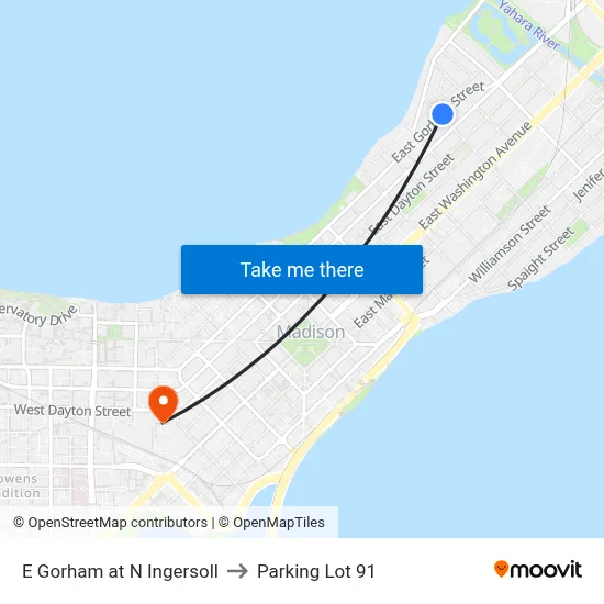 E Gorham at N Ingersoll to Parking Lot 91 map