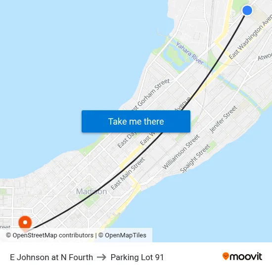 E Johnson at N Fourth to Parking Lot 91 map