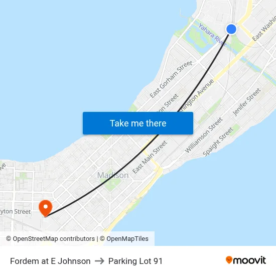 Fordem at E Johnson to Parking Lot 91 map