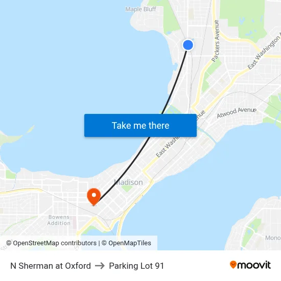 N Sherman at Oxford to Parking Lot 91 map