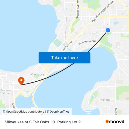 Milwaukee at S Fair Oaks to Parking Lot 91 map