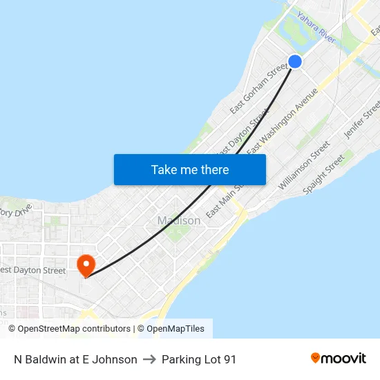 N Baldwin at E Johnson to Parking Lot 91 map