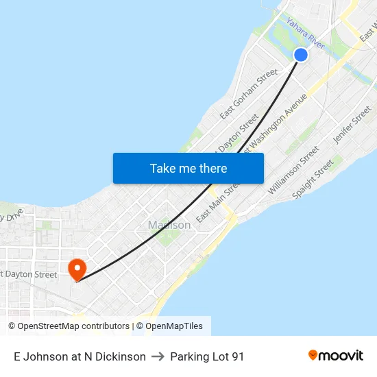 E Johnson at N Dickinson to Parking Lot 91 map