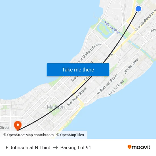 E Johnson at N Third to Parking Lot 91 map