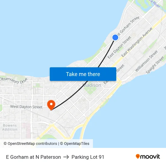 E Gorham at N Paterson to Parking Lot 91 map