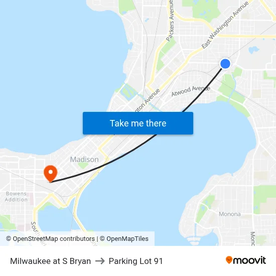 Milwaukee at S Bryan to Parking Lot 91 map