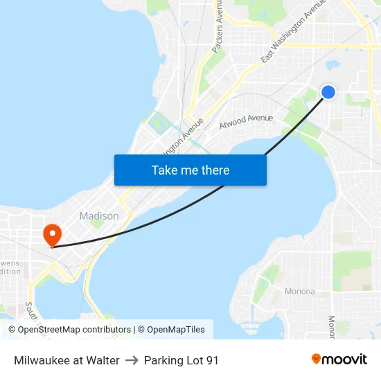 Milwaukee at Walter to Parking Lot 91 map