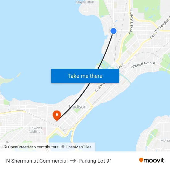 N Sherman at Commercial to Parking Lot 91 map