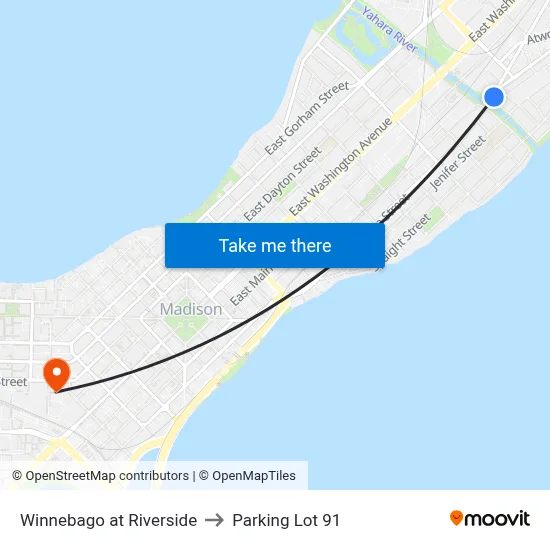 Winnebago at Riverside to Parking Lot 91 map