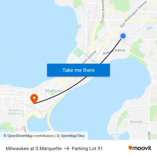 Milwaukee at S Marquette to Parking Lot 91 map