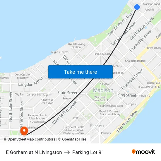 E Gorham at N Livingston to Parking Lot 91 map