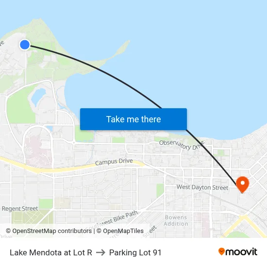 Lake Mendota at Lot R to Parking Lot 91 map