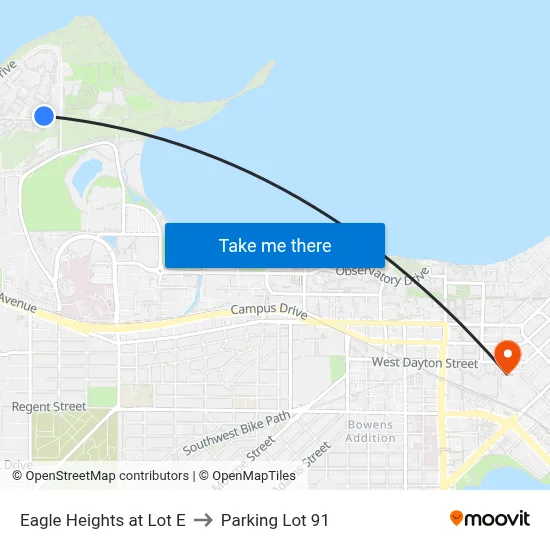 Eagle Heights at Lot E to Parking Lot 91 map