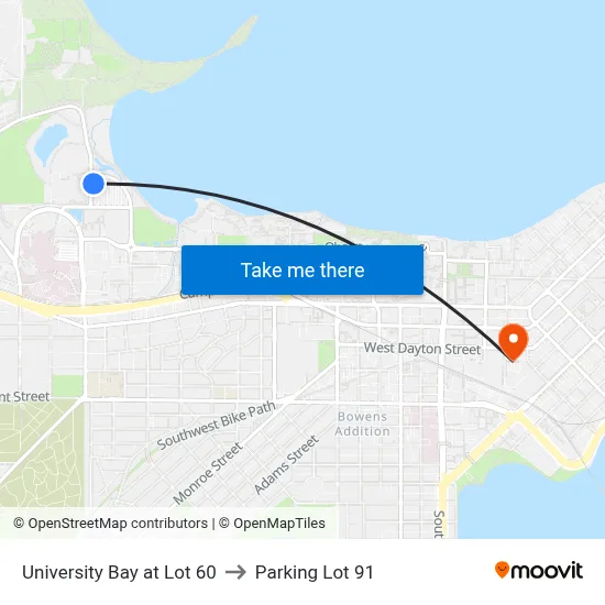 University Bay at Lot 60 to Parking Lot 91 map