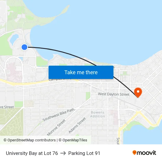 University Bay at Lot 76 to Parking Lot 91 map
