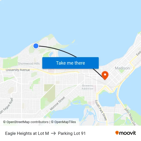 Eagle Heights at Lot M to Parking Lot 91 map