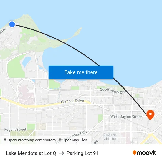 Lake Mendota at Lot Q to Parking Lot 91 map