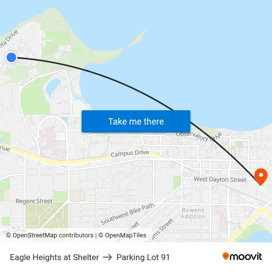Eagle Heights at Shelter to Parking Lot 91 map
