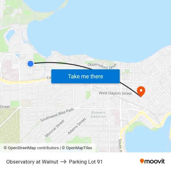 Observatory at Walnut to Parking Lot 91 map