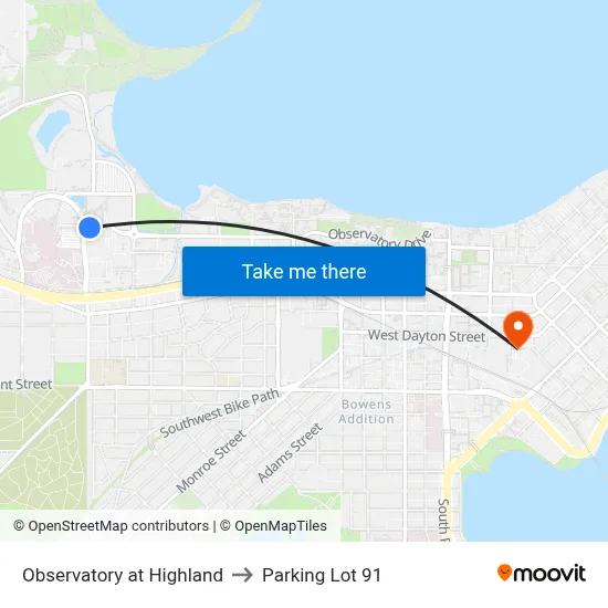 Observatory at Highland to Parking Lot 91 map