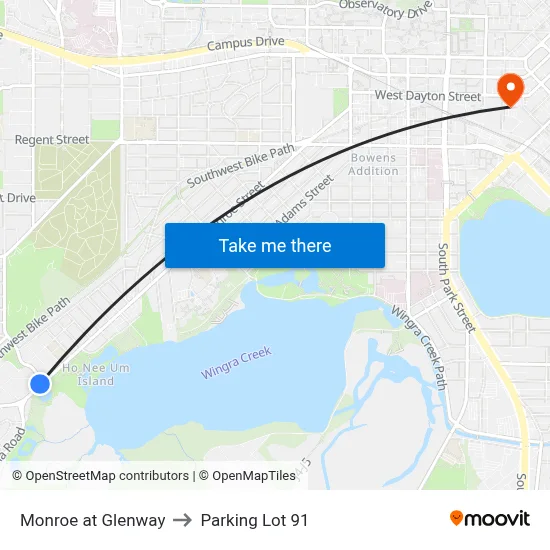 Monroe at Glenway to Parking Lot 91 map