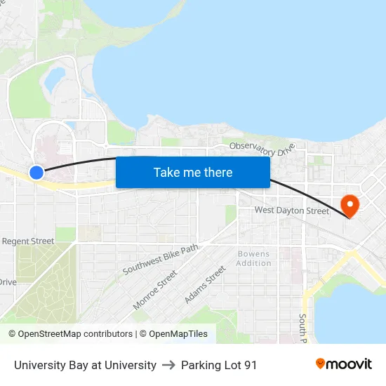 University Bay at University to Parking Lot 91 map