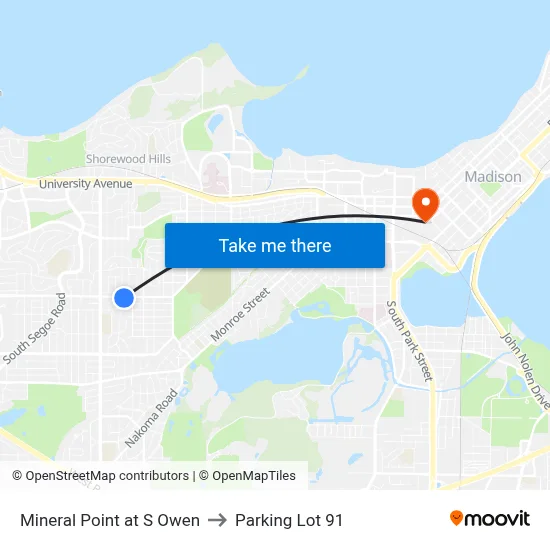 Mineral Point at S Owen to Parking Lot 91 map