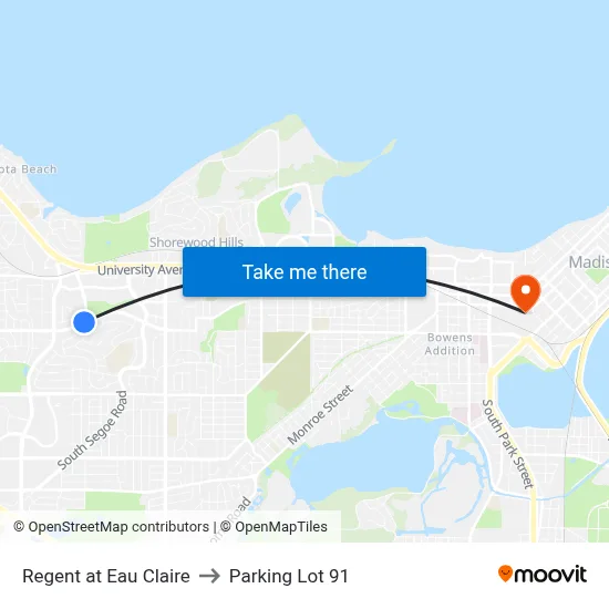 Regent at Eau Claire to Parking Lot 91 map