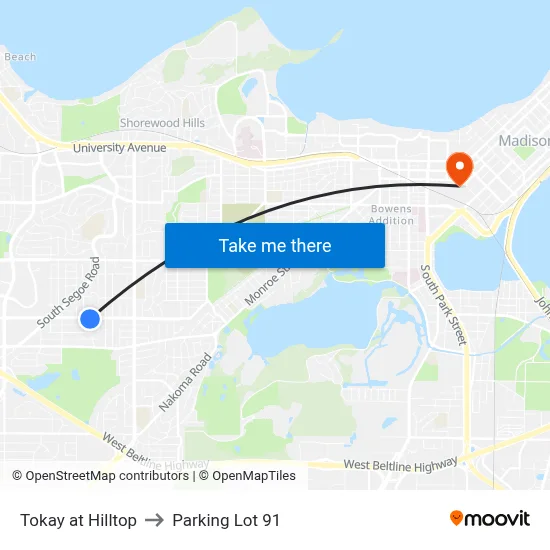 Tokay at Hilltop to Parking Lot 91 map
