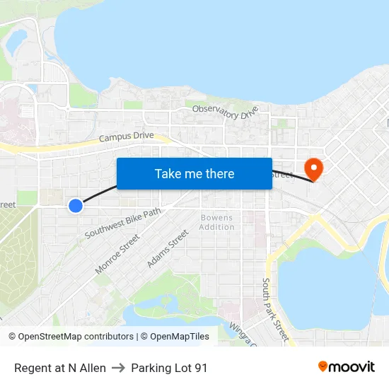 Regent at N Allen to Parking Lot 91 map