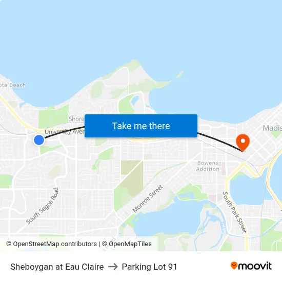 Sheboygan at Eau Claire to Parking Lot 91 map