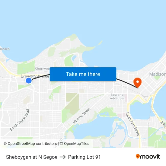 Sheboygan at N Segoe to Parking Lot 91 map