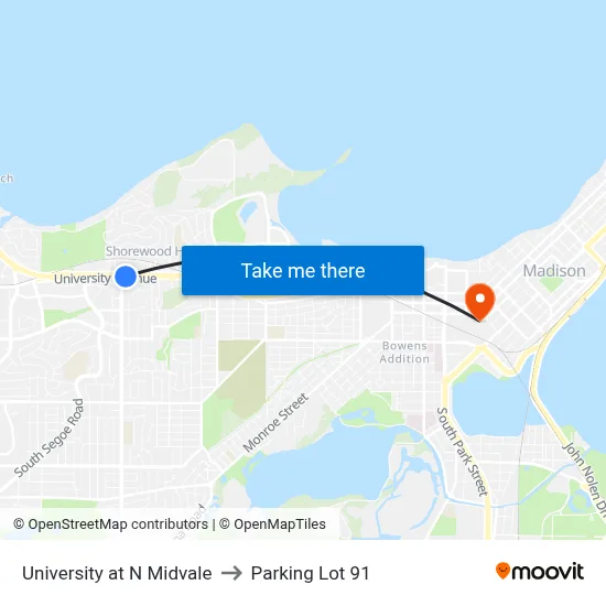 University at N Midvale to Parking Lot 91 map