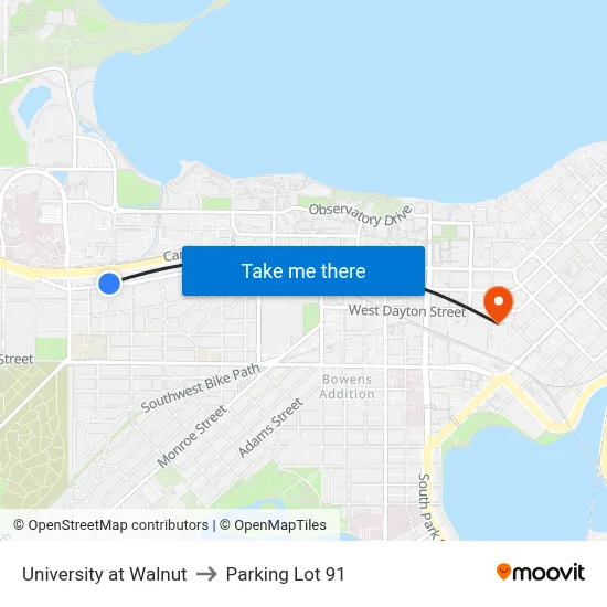 University at Walnut to Parking Lot 91 map