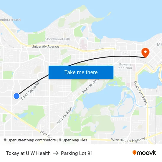 Tokay at U W Health to Parking Lot 91 map