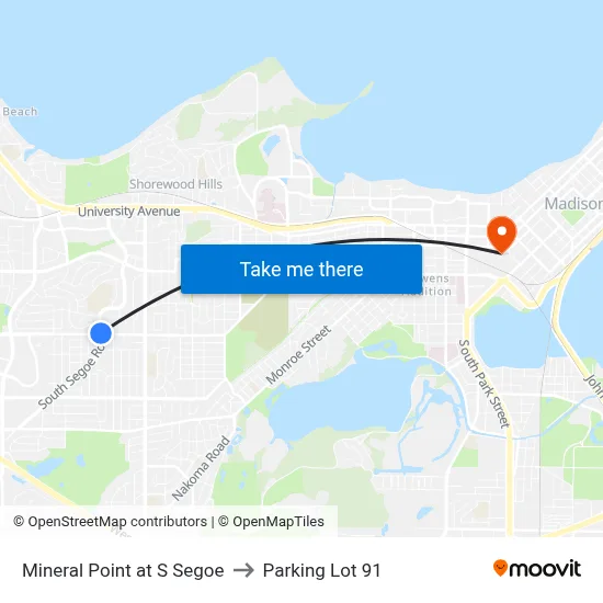 Mineral Point at S Segoe to Parking Lot 91 map