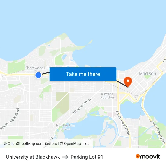 University at Blackhawk to Parking Lot 91 map
