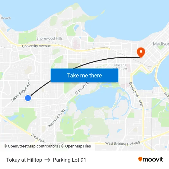 Tokay at Hilltop to Parking Lot 91 map