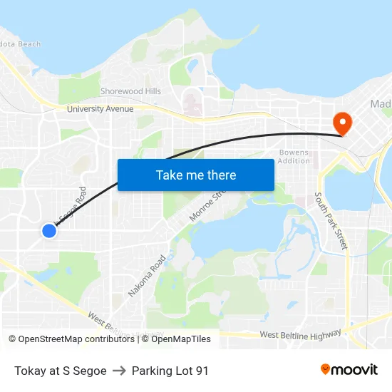 Tokay at S Segoe to Parking Lot 91 map