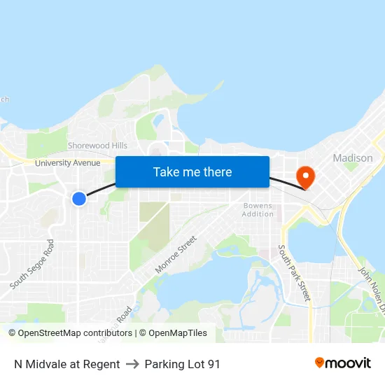N Midvale at Regent to Parking Lot 91 map