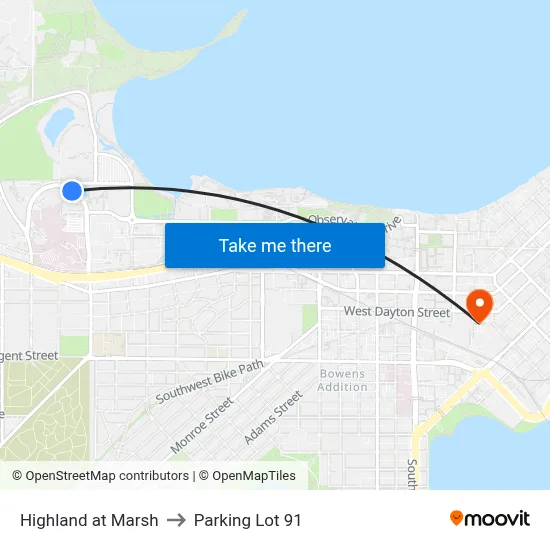 Highland at Marsh to Parking Lot 91 map