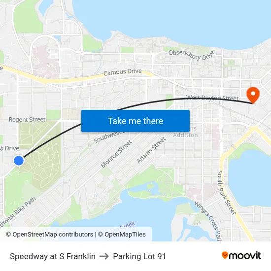 Speedway at S Franklin to Parking Lot 91 map