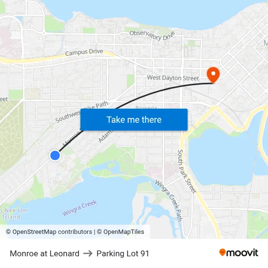 Monroe at Leonard to Parking Lot 91 map