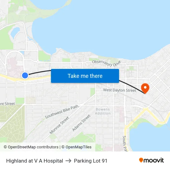 Highland at V A Hospital to Parking Lot 91 map