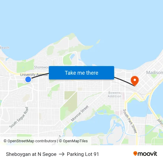 Sheboygan at N Segoe to Parking Lot 91 map