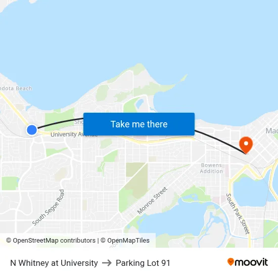 N Whitney at University to Parking Lot 91 map
