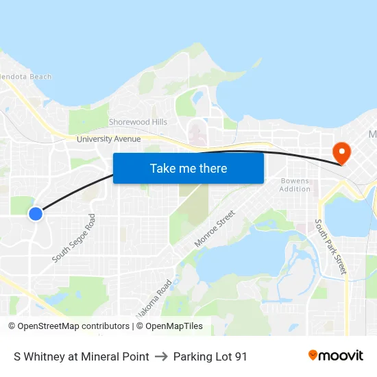 S Whitney at Mineral Point to Parking Lot 91 map
