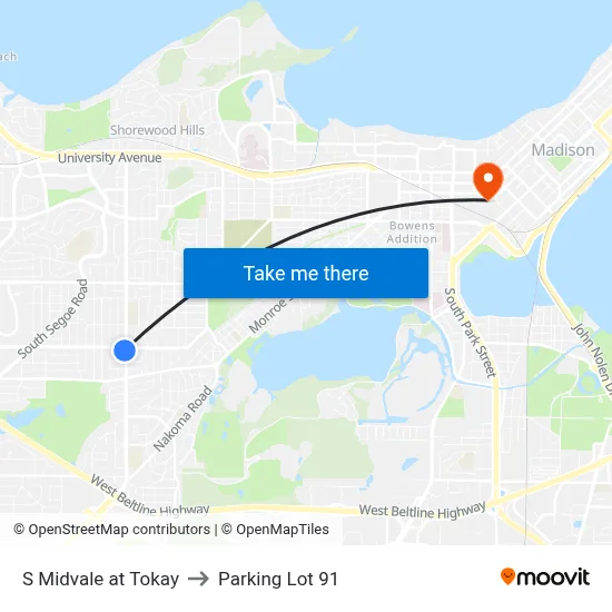 S Midvale at Tokay to Parking Lot 91 map