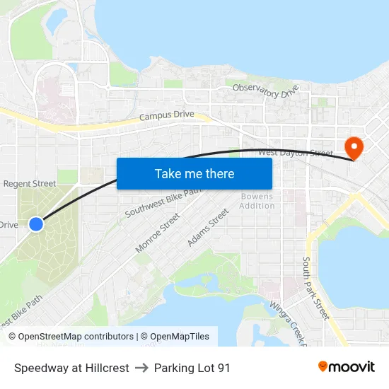 Speedway at Hillcrest to Parking Lot 91 map