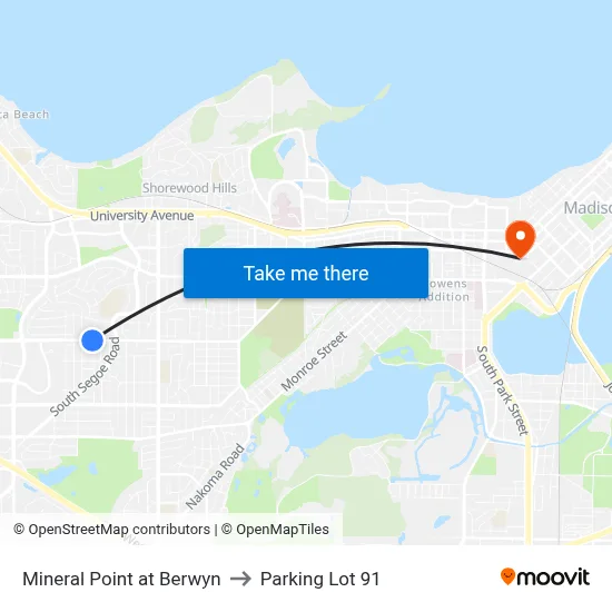Mineral Point at Berwyn to Parking Lot 91 map